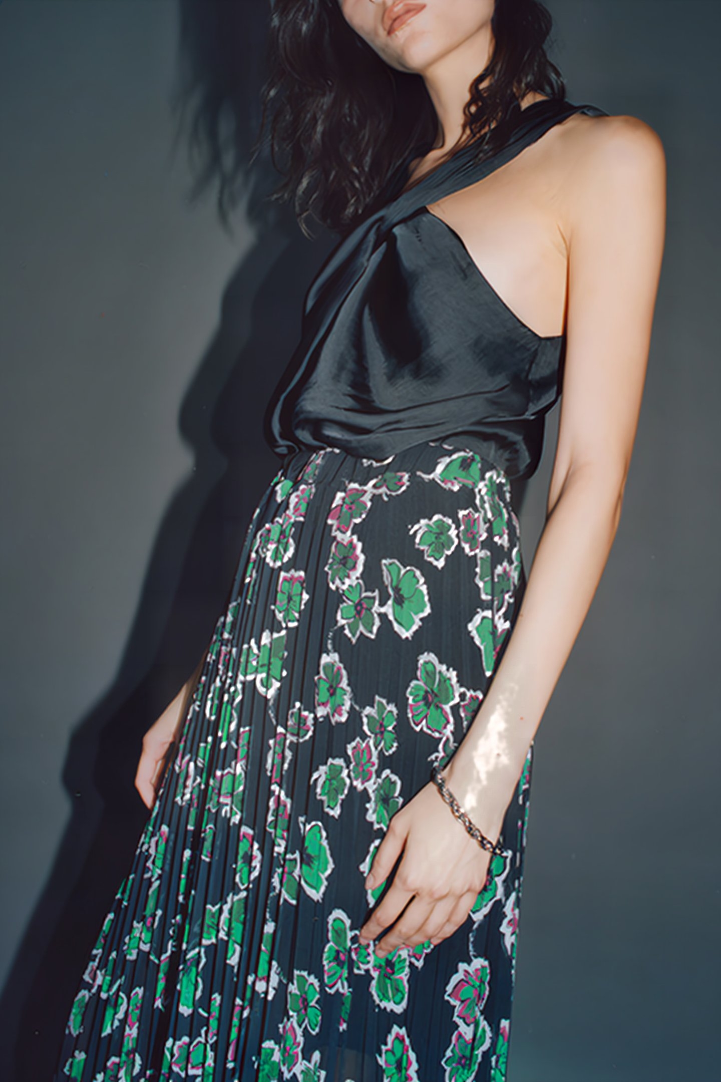 BLACK XL FLORAL PRINT LONG PLEATED SKIRT 6