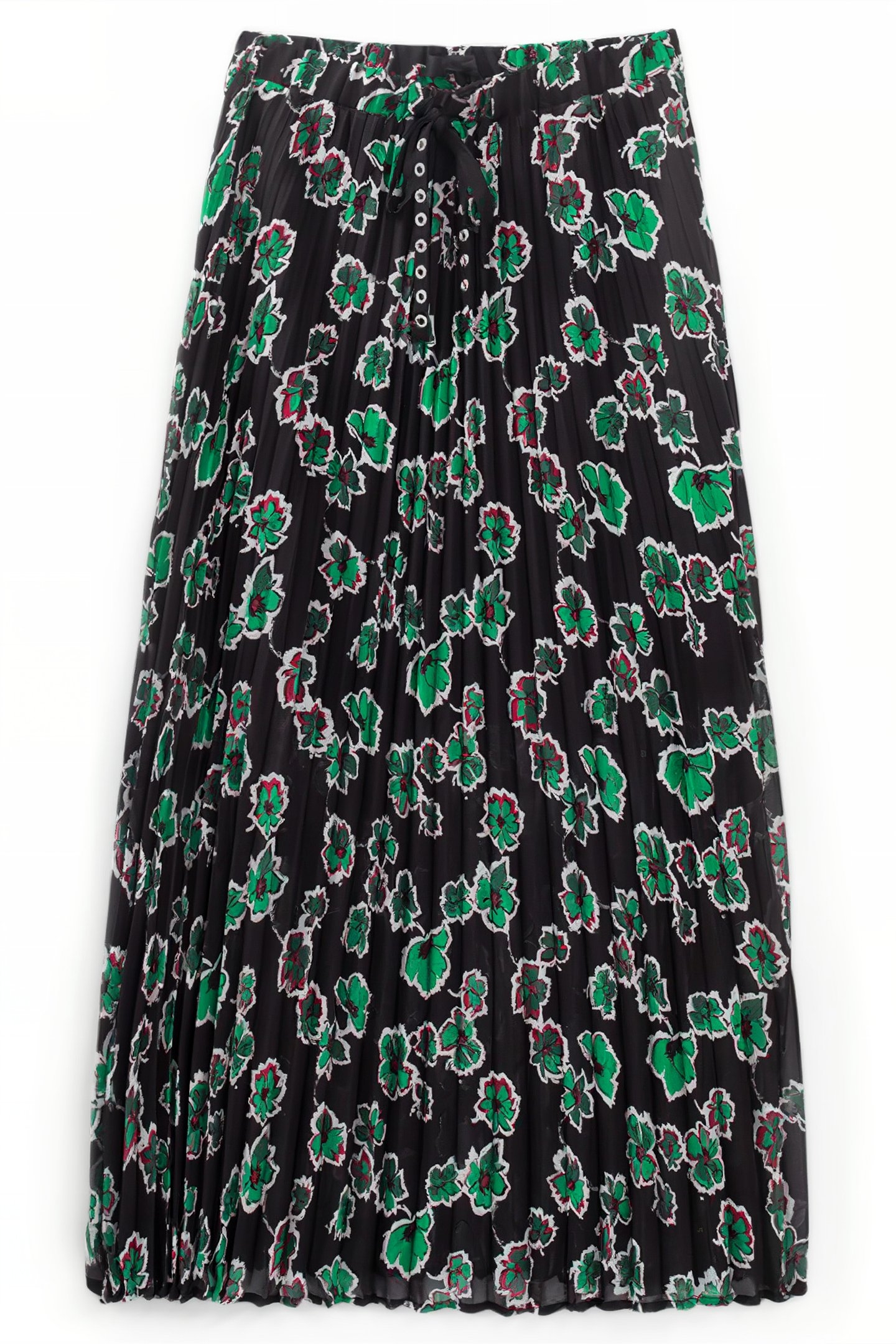 BLACK XL FLORAL PRINT LONG PLEATED SKIRT 4