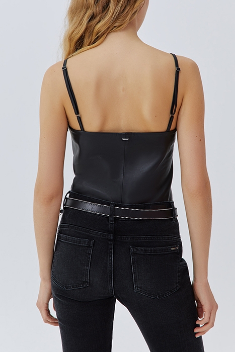 BLACK EMBROIDERED LEATHER STRAPPY TOP 2