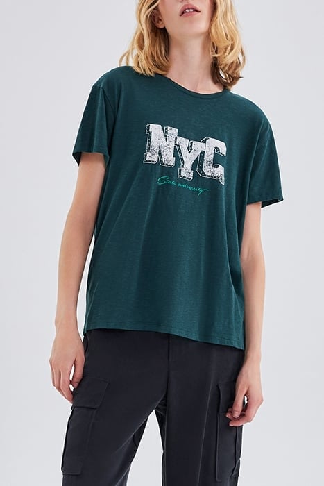 DUCK GREEN ORGANIC T-SHIRT WITH STUDDED SLOGAN 1