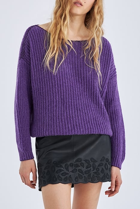PURPLE RIBBED KNIT SWEATER WITH LUREX DETAILS 1