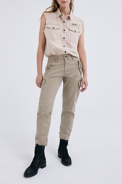 LIGHT KHAKI TERRA DENIM CROPPED COMBAT TROUSERS 3