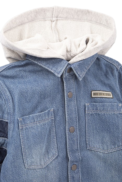 BOYS’ BLUE ORGANIC DENIM SHIRT WITH DETACHABLE HOOD 5