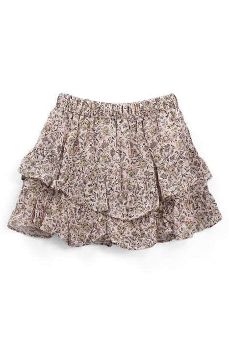 GIRLS’ BEIGE FLOWER PRINT ASYMMETRIC RUFFLED SKIRT 1