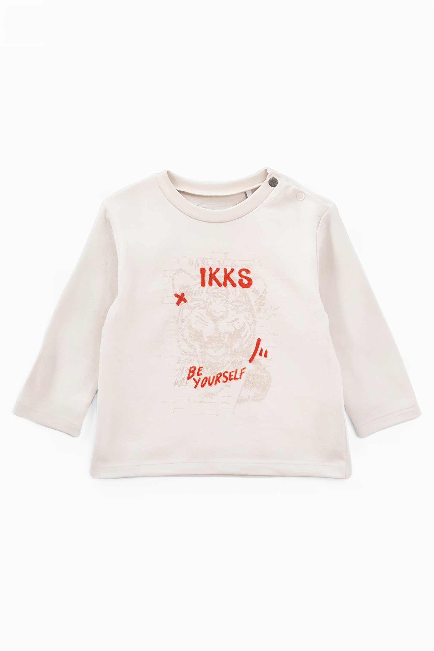 BABY BOYS’ BEIGE FLOCKED LETTER & TIGER T-SHIRT 1