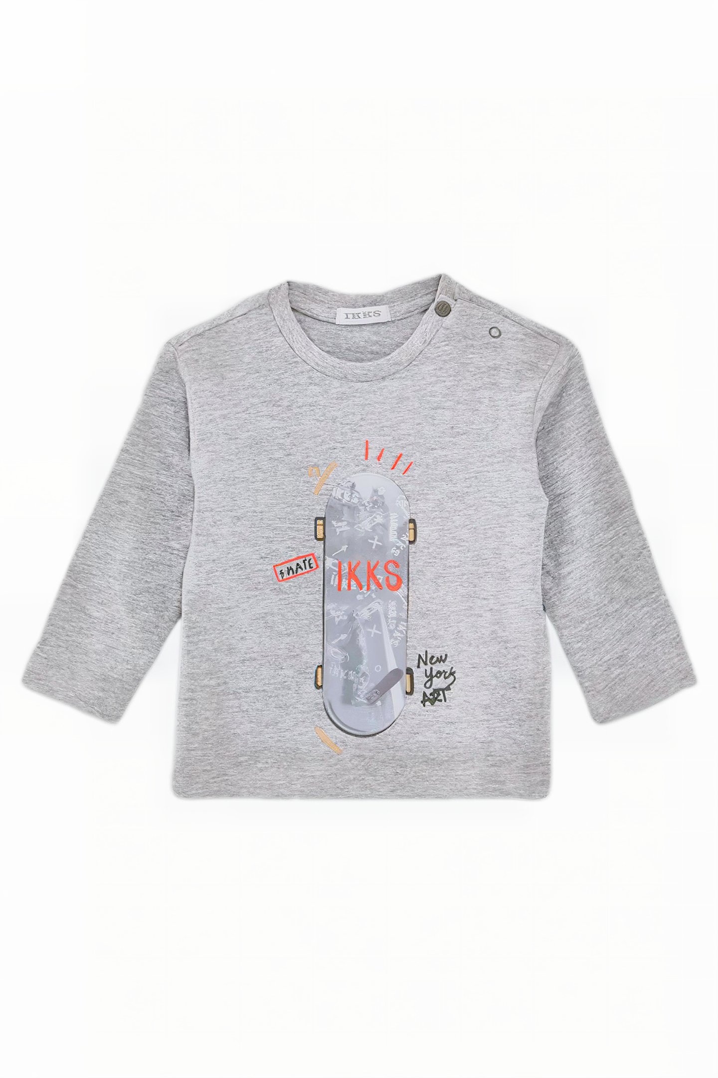 BABY BOYS’ GREY T-SHIRT WITH LENTICULAR SKATEBOARD IMAGE 1