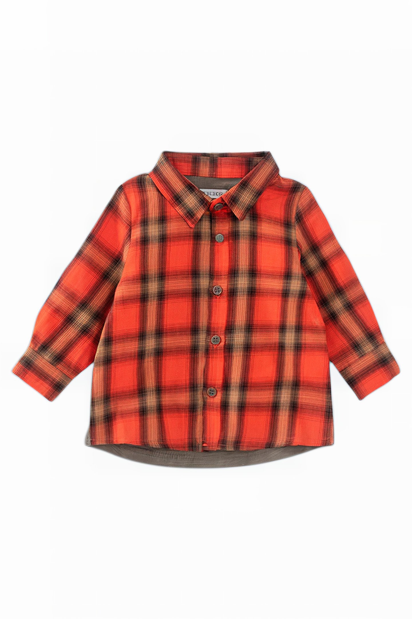 BABY BOYS' ORANGE CHECK SHIRT WITH PRINTED JERSEY BACK 1