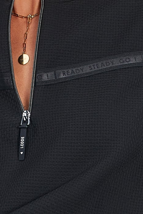 BLACK WAFFLE-KNIT DRESS WITH LETTER BANDS 6