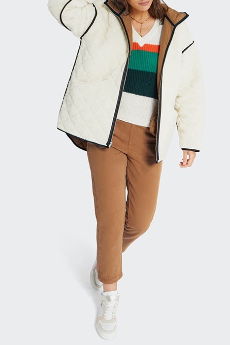 QUILTED TOBACCO/ECRU SHERPA REVERSIBLE PARKA 5