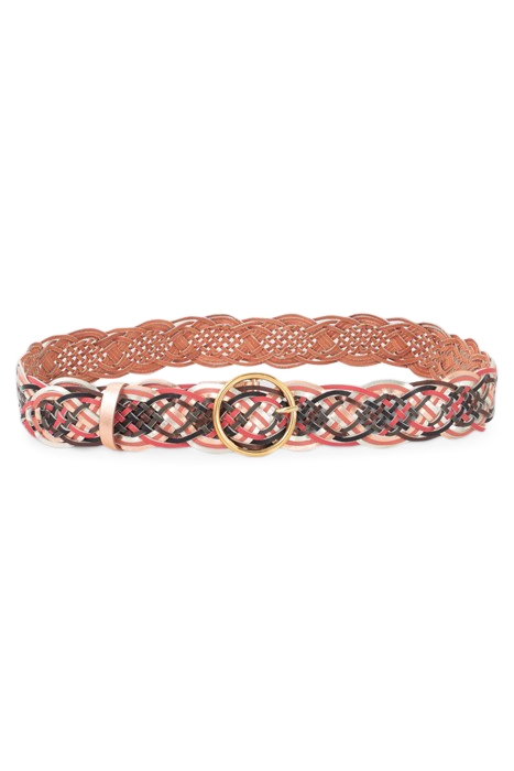 COPPER PINK WOVEN LEATHER WIDE BELT 2