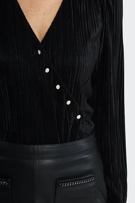 BLACK MICRO-PLEAT WRAP BLOUSE 4