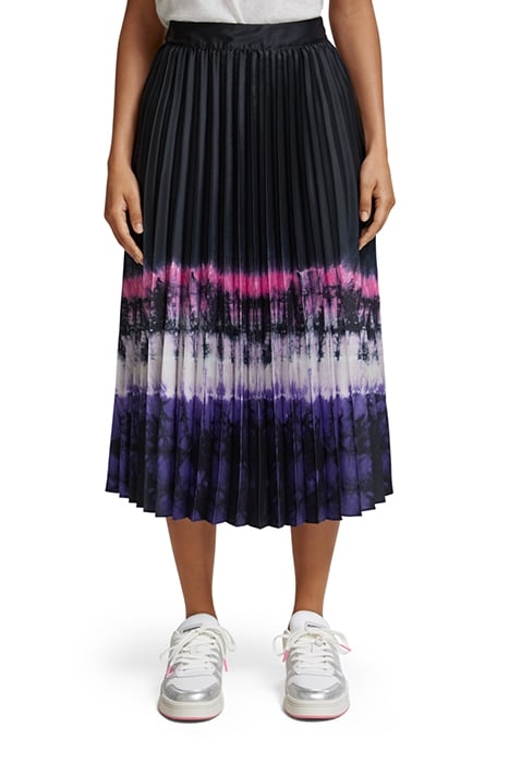 PRINTED PLEATED HIGH RISE MIDI SKIRT DIP DYE STRIPE 1