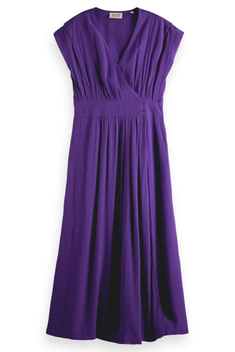 SLEEVELESS VISCOSE WRAP DRESS AUBERGINE 1