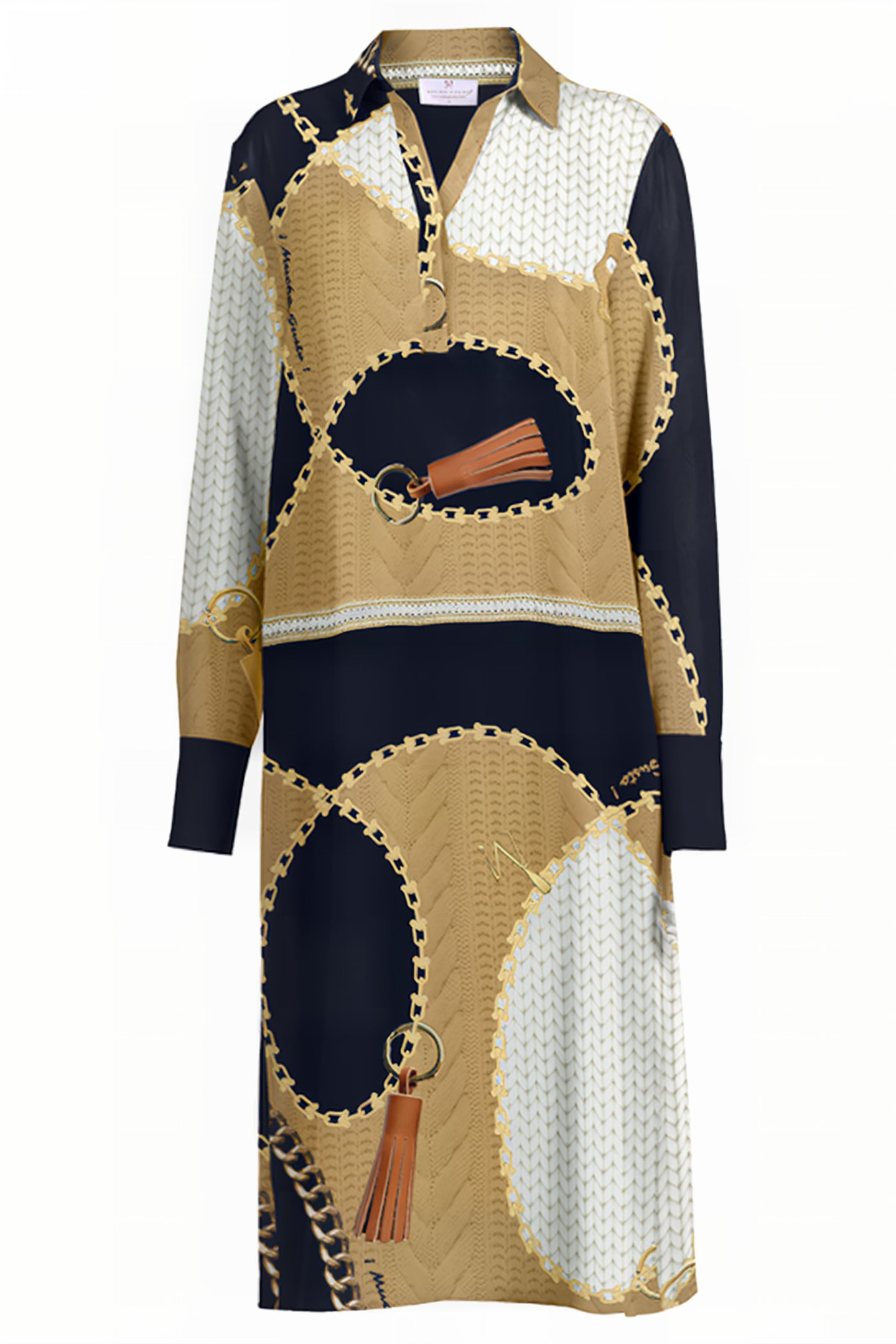 DRESS TURIN CHAINS AND TASSELS CAMEL BLACK BLACK, COGNAC 1