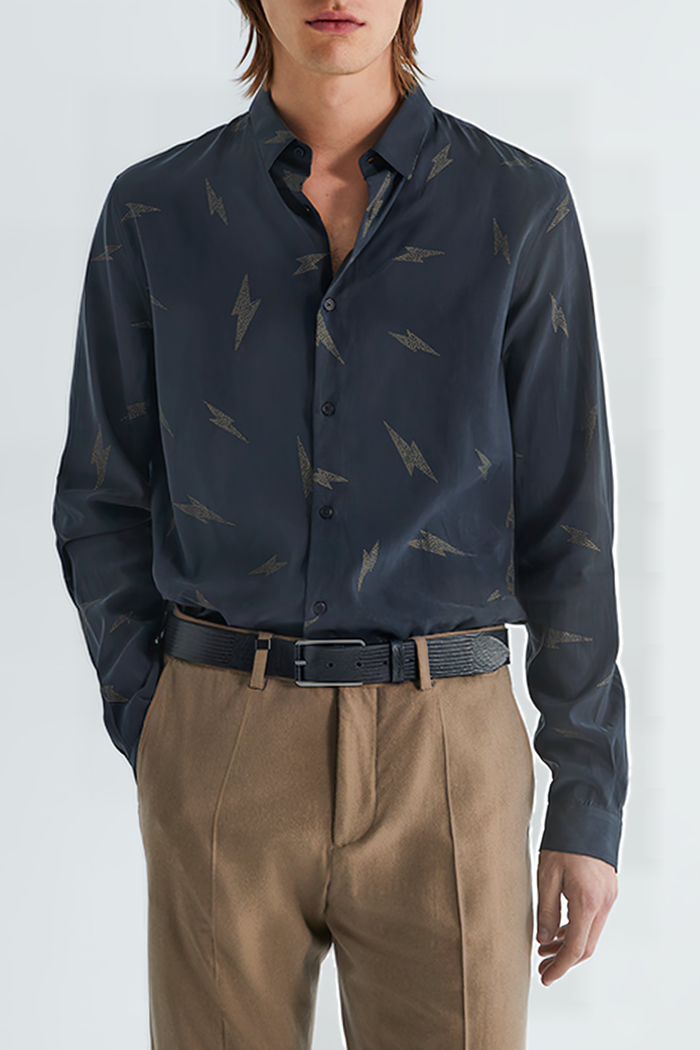 BLACK PURE EDITION-SLIM SHIRT, LIGHTNING PRINT BLACK 1