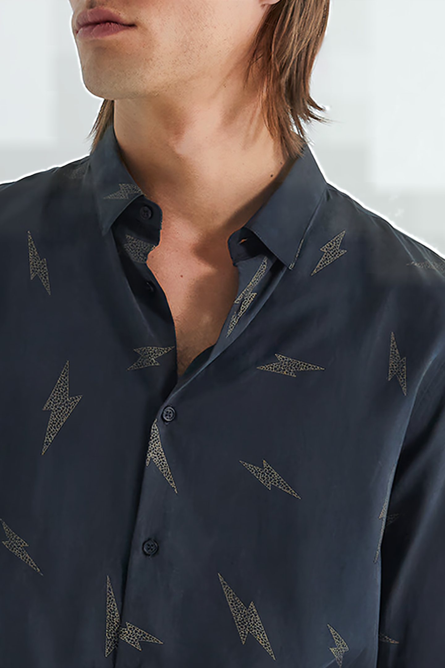 BLACK PURE EDITION-SLIM SHIRT, LIGHTNING PRINT BLACK 5