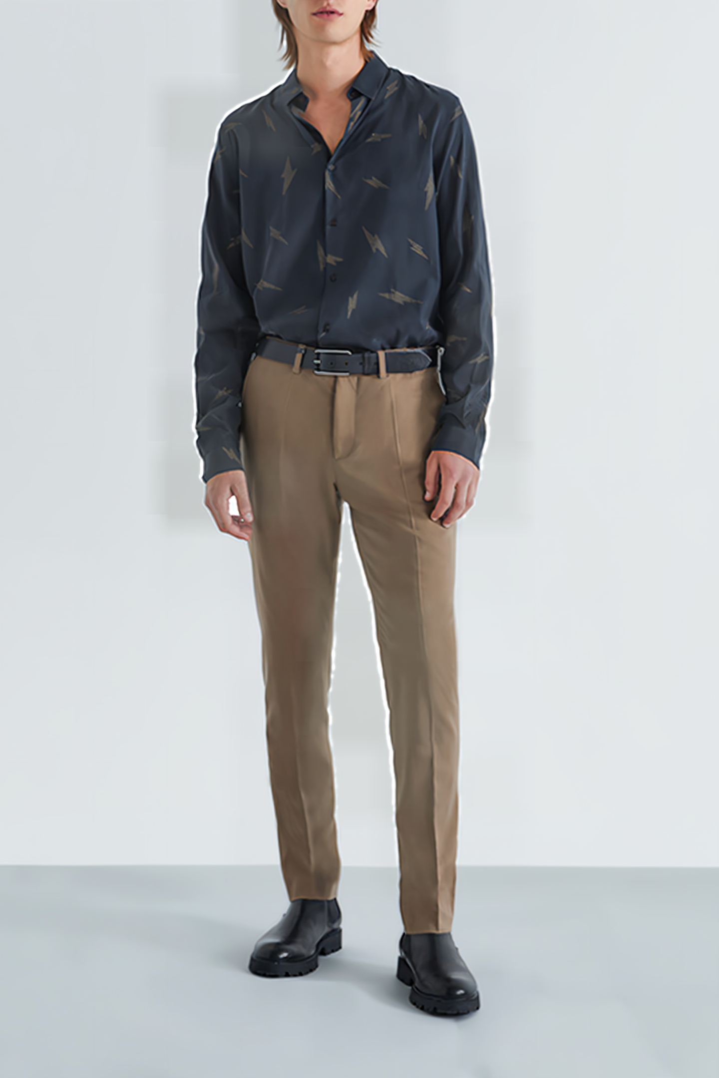 BLACK PURE EDITION-SLIM SHIRT, LIGHTNING PRINT BLACK 2