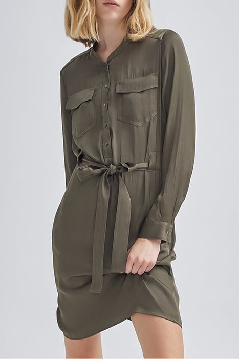 KHAKI SATIN RECYCLED DRESS WITH FLAP ON BACK KHAKI 1