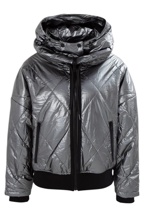 BLACK SHORT PADDED JACKET WITH HIDDEN HOOD SILVER 4