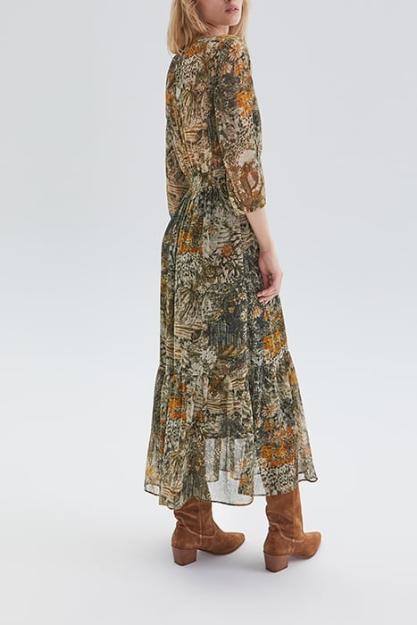 KHAKI LANDSCAPE PRINT LONG DRESS KHAKI 3