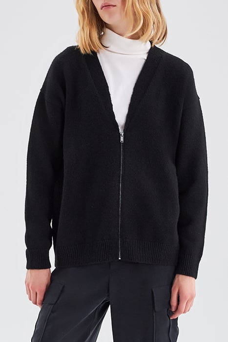 BLACK KNIT CARDIGAN WITH SLOGAN ON BACK BLACK 1