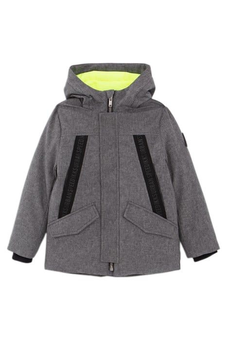 BOYS’ GREY PARKA WITH NEON GREEN LINING GREY 1