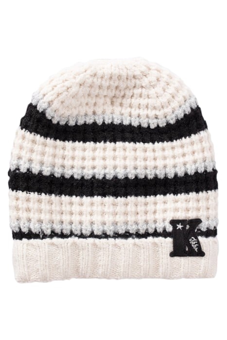 GIRLS’ ECRU STRIPED LUREX KNIT BEANIE COTTON 1