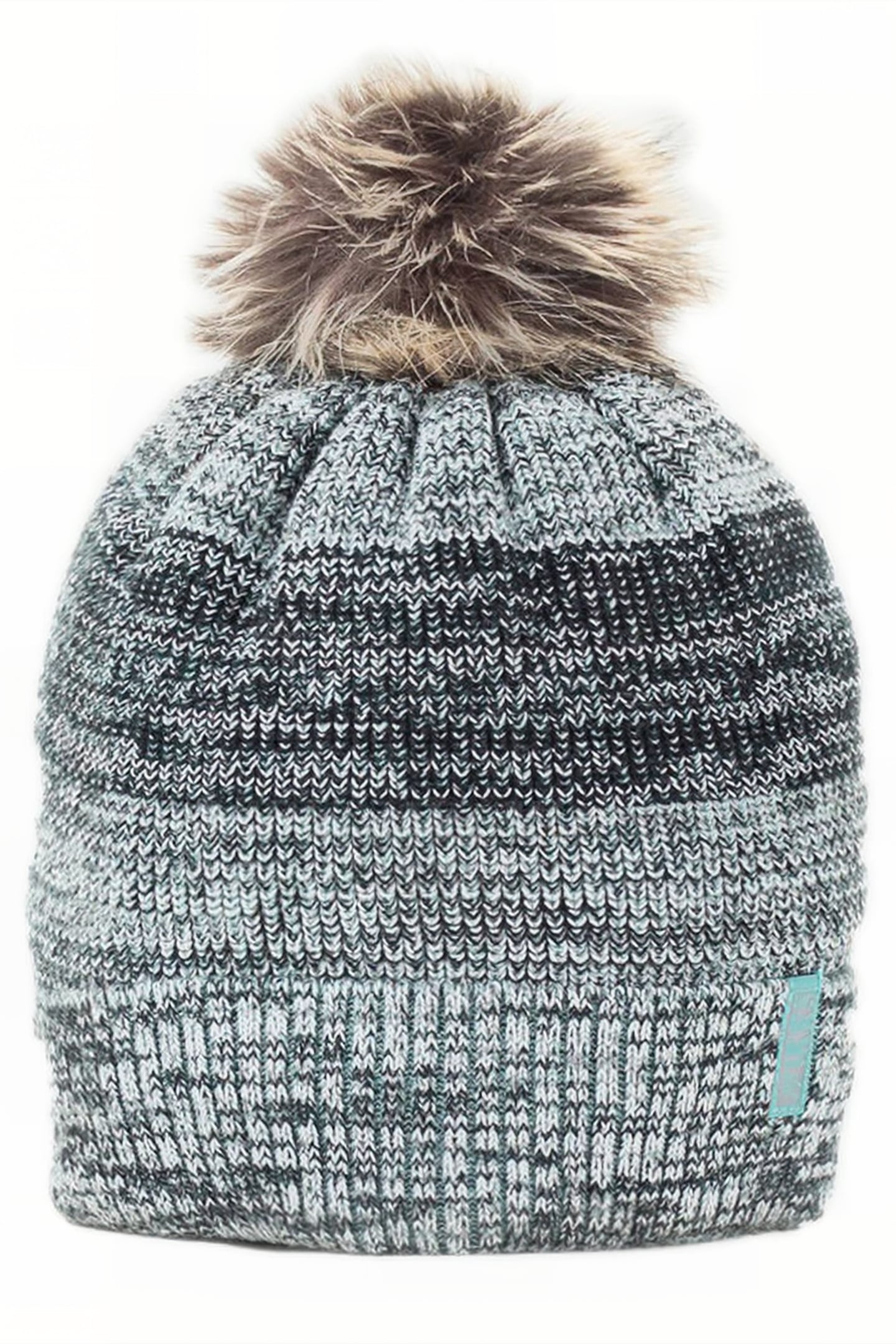 BOYS’ GREEN MARL STRIPED FUR-LINED BEANIE GREEN 2