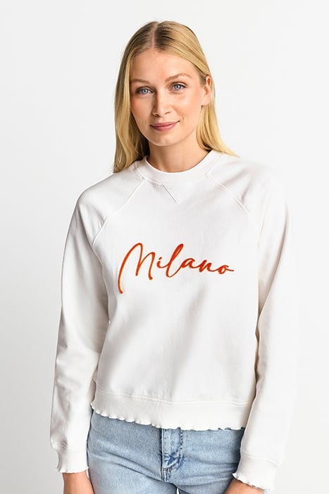 SWEATSHIRT WITH APPLICATION "MILANO" ORGANIC PEARL WHITE 1