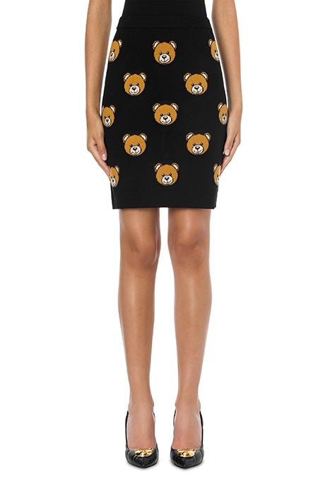 ALLOVER TEDDY BEAR WOOL SKIRT BLACK 1