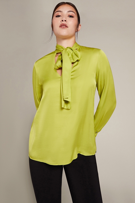 ECOVERO™ SATIN BLOUSE WITH BOW GREEN 1