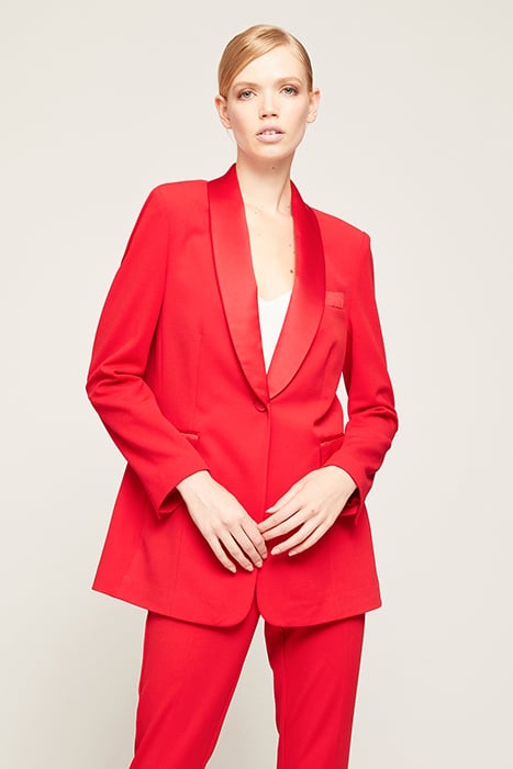 LONG SINGLE-BREASTED SOLID COLOUR BLAZER RED 1