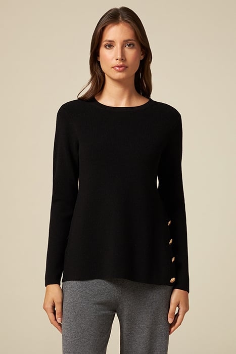 CREW-NECK SWEATER WITH JEWEL SLIT AND BUTTONS BLACK 1