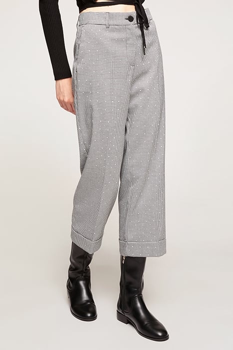HOUNDSTOOTH PATTERN CROPPED TROUSERS BLACK 1