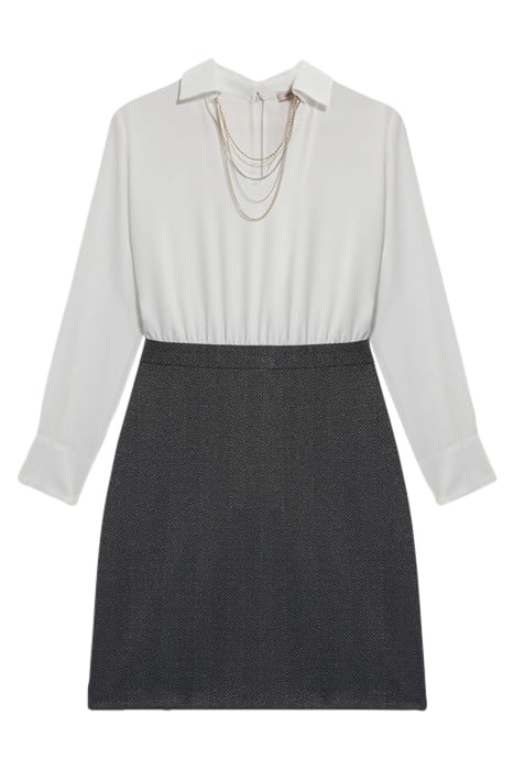 Dual fabric dress with necklace detail 3