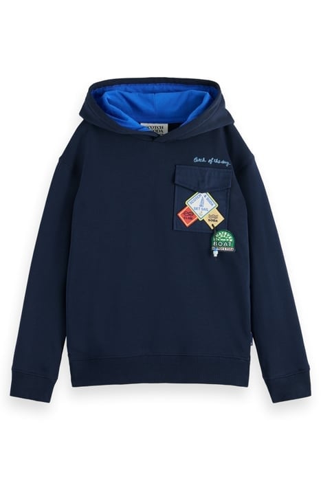 RELAXED-FIT BADGE DETAIL HOODIE NIGHT 1