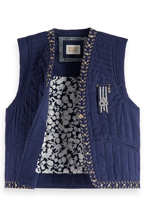 LIGHTLY PADDED EMBROIDERED GILET ANCHOR FLORAL NIGHT 3