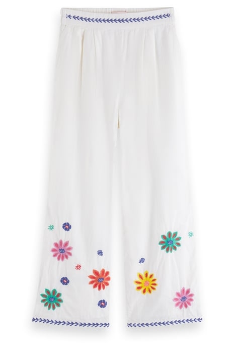 CROPPED FLOWER EMBROIDERY PANTS OFF WHITE 1