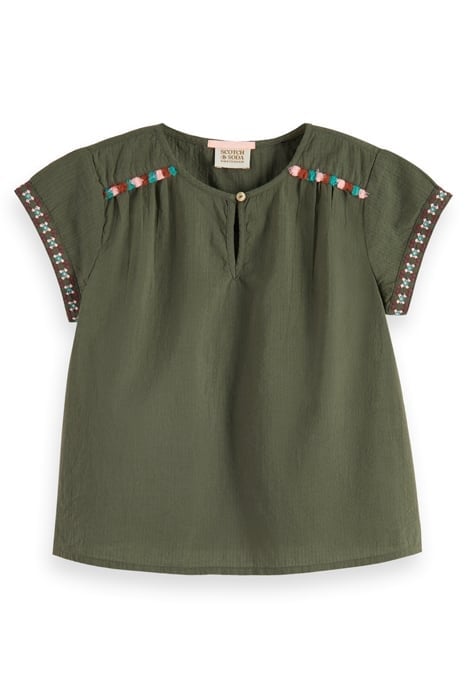 NEON POP EMBROIDERED SHORT-SLEEVED TOP SEAWEED GREEN 1