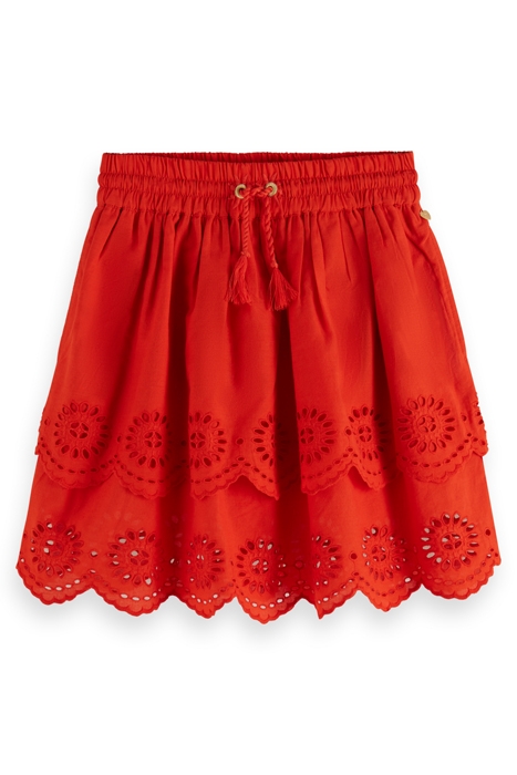 TIERED BRODERIE ANGLAISE SKIRT LOBSTER RED 1