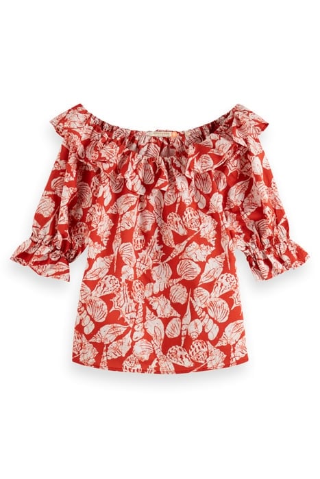 OFF SHOULDER TOP WITH RUFFLES SHELL BATIK TERRACOTTA 1