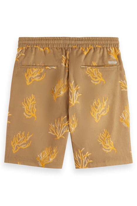 FAVE- COTTON/ LINEN BERMUDA TAUPE CORAL AOP 2