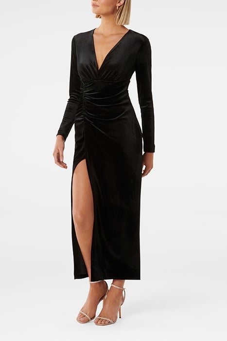 MARISA PLUNGE NECK VELVET DRESS BLACK 4