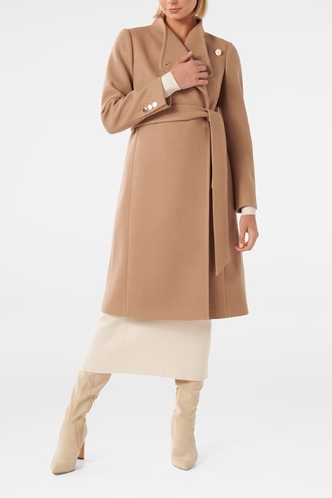 BRODIE FUNNEL NECK COAT CAMEL 1