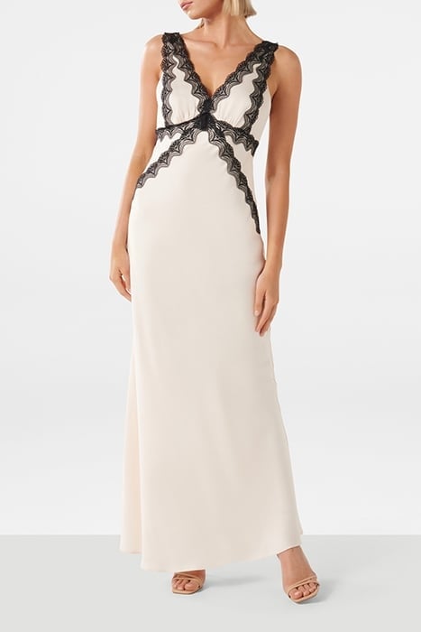 AMELIA LACE TRIM SATIN MIDI IVORY 1