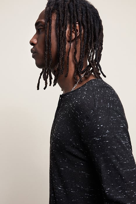 SLIM FIT LS MELANGE NEP RIB HENLEY BLACK 2