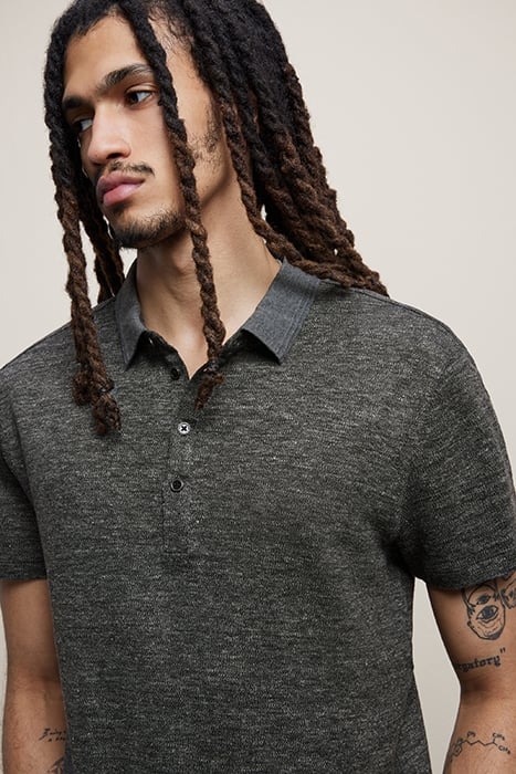 LIVINGSTON REGULAR FIT SS POLO WITH LINE STEEL GREY 2