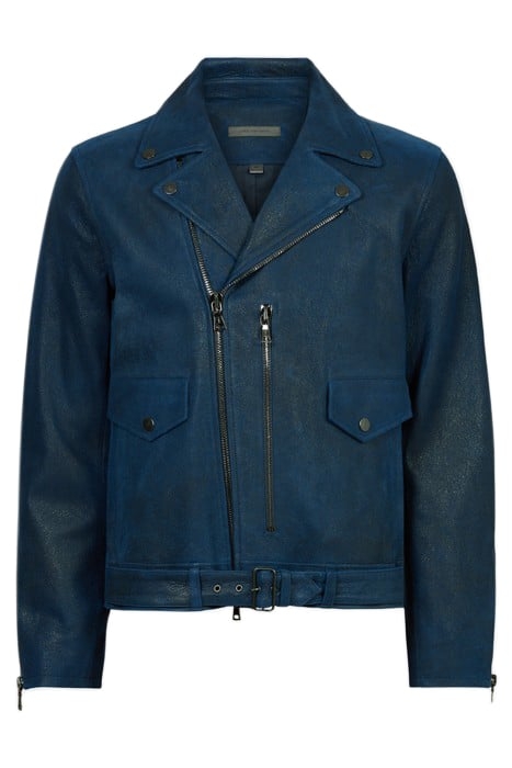 ZIP CLOSURE BELTED BIKER JACKET WITH VER CAPRI BLUE 1