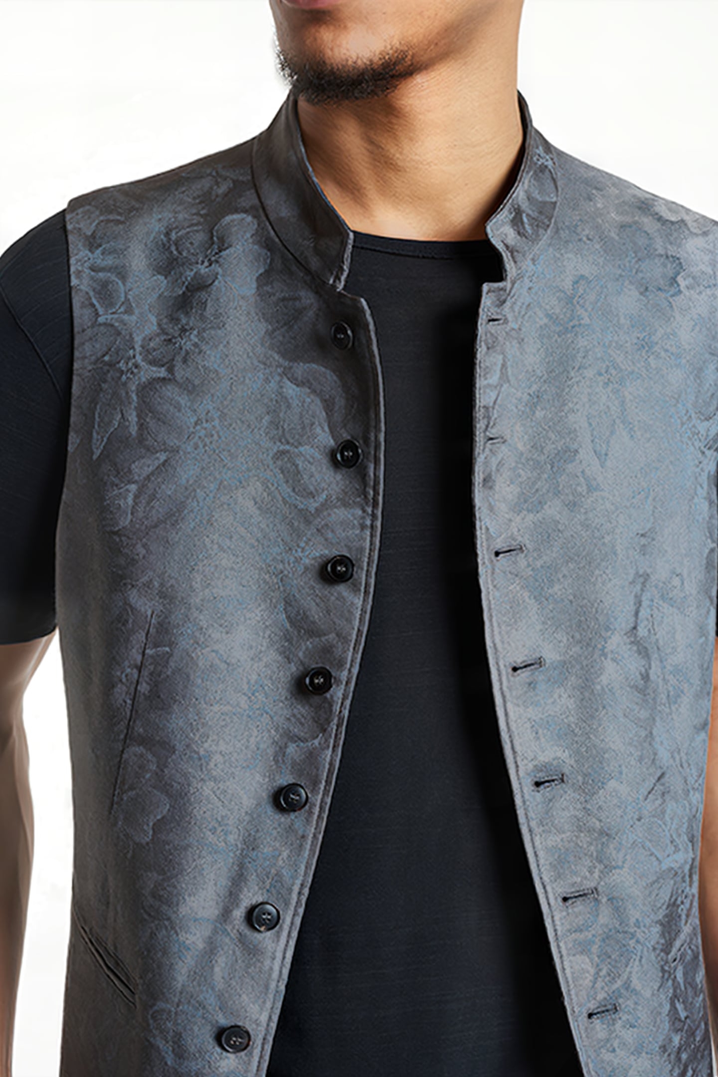 BUTTON FRONT CLOSURE VEST WITH STAND UP IRON GREY 3