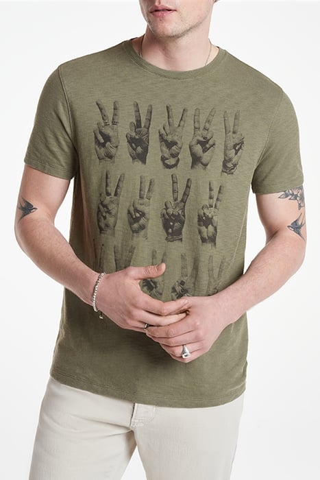 SS CREW TEE - PEACE HANDS DARK MOSS 1